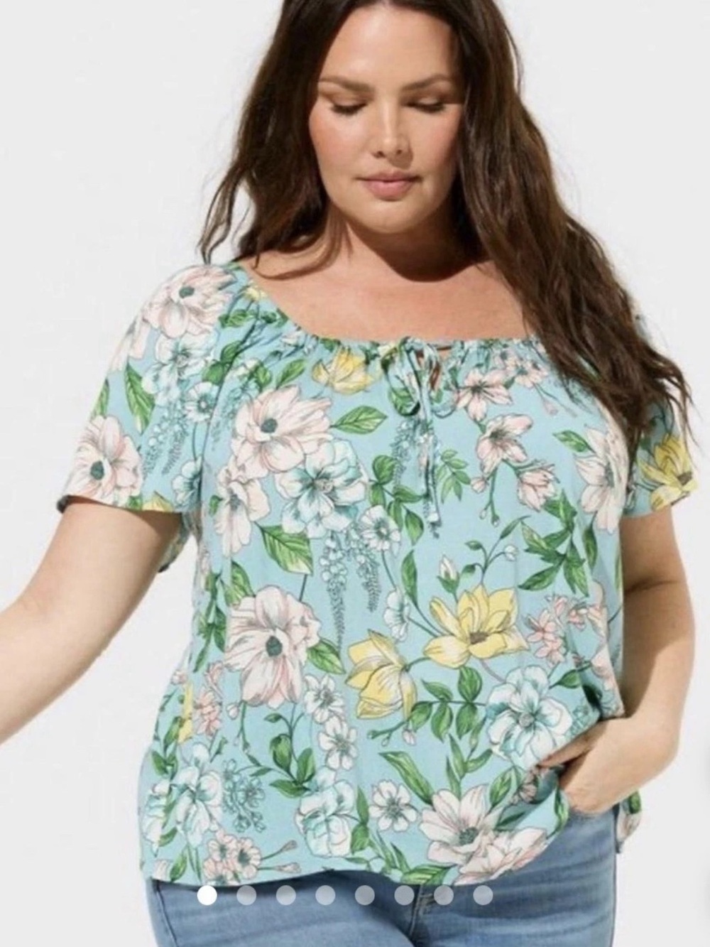 Torrid Off-Shoulder Top Dusty Blue Floral Flutter Sleeve Feminine Plus Size 1X
